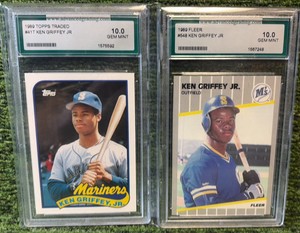 (2) Ken Griffey Jr Lot- 1989 Topps Traded #41 RC Graded 10 & 1989 Fleer #548 Graded 10 GEM MINT