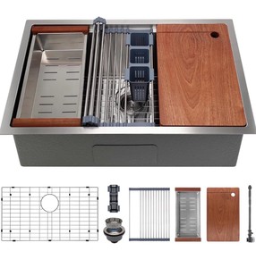 32in Undermount Workstations Kitchen Sinks - 11 Gauge Stainless Steel Sink 10inch Deep Worktation Sink with Cutting Board and Accessories New in Box Retail: $250