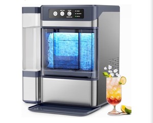 Nugget Ice Maker Stainless Steel with Scoop, Self-Cleaning Pebble Ice Maker Machine