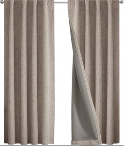 100% Blackout Curtain for Bedroom - 1 Panel - Natural Linen Curtains 50 W x 63 L Long, Thermal Insulated  Linen Light Blocking Drapes, 1 Panel only, Top Grommet for Living Room