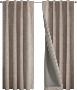100% Blackout Curtain for Bedroom - 1 Panel - Natural Linen Curtains 50 W x 63 L Long, Thermal Insulated  Linen Light Blocking Drapes, 1 Panel only, Top Grommet for Living Room