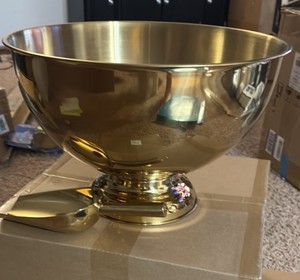Large Gold Colored Punch and Ice Bowl for Parties, Comes With Gold Scoop, Great for Weddings, Banquets and Other Parties