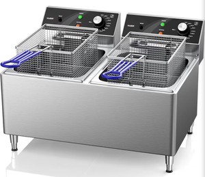 Double Deep Fryer - Commercial Deep Fryer 12L x 225.4QT Dual Tank Electric Deep Fryers with Basket Electric Countertop Fryer for Restaurant with 2 Frying Baskets, 3300W