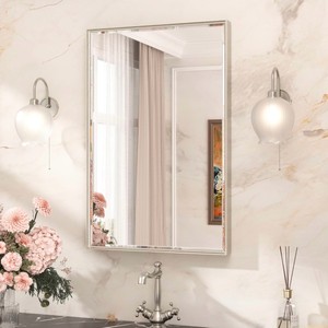 Brushed Nickel Bathroom Mirror 24 x 36 Inch Beveled Frame Vanity Mirror, for Modern Bedroom, Entryway, Living Room
