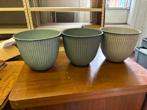 Three IronStone Plant and Garden Pots, 8 Size, Colors are Steel Blue, Charcoal and Latte 