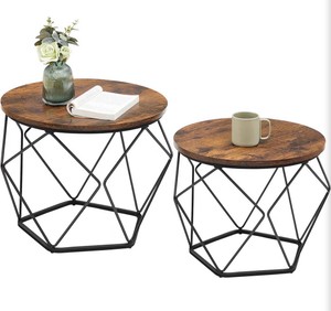 Small Coffee Table Set of 2, Round Coffee Table with Steel Frame, Side End Table for Living Room, Bedroom, Office, Rustic Brown and Ink BlackLiving Room