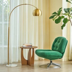 69 Modern Arching Floor Lamp with Rotatable Lamp Shade and LED Bulb - Polished Gold - Marble Base - Retail $200