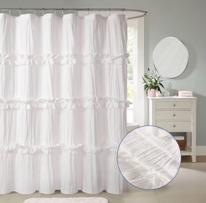Shower Curtain Ruffle and Pleates - 72x72 - White Color
