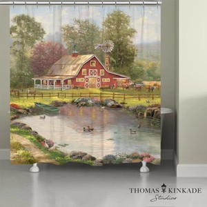 Thomas Kinkade Red Barn Retreat Shower Curtain 72x71 Retail $80