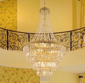 TOCHIC French Empire Crystal Chandelier Modern Farmhouse Chandelier Ceiling Light for Foyer Entryway High Ceiling, Vintage Gold Chandelier Light Fixture for Dining Living Room 28 W x 48 H