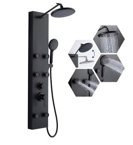 ROVATE Shower Panel Tower System with Adjustable Rainfall Shower Head, Matte Black Shower Tower with 6 Body Massage Jets and 5 Functions Handheld, Stainless Steel Shower Column Wall Mounted New in box
