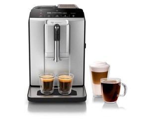 Bosch Fully Automatic Coffee and Espresso Machine - One-Touch Drinks, Barista Style, Double Cup Super Coffee Maker - Large Bean Capacity - Easy Clean, Maintenance - Silver- TIU20307 RETAIL $900.00