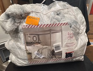 King - North Pole Trading Company Carved Faux Fur Comforter Reversible King Sized Bed, Grat and White Color, Furry and Fluffy Feel, Soft