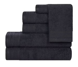 6 piece Honeycomb Collection  100% Combed Cotton 6-pc. Quick Dry Solid Bath Towel Set. 2 - 27x54 bath towel 2 - 16x30 hand towel 2 - 13x13 face towel. Thin texture - Black Color