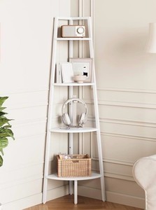 Corner Shelf, 4-Tier Corner Bookshelf with Metal Frame & Wood Ladder Shelves - Display Shelf & Tall Bookcase, Plant Stand for Home Decor - Bedroom, Living Room, Office