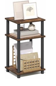 Turn-N-Tube Side Table, 3-Tier End Table with Open Shelf, Toolless Assembly Night Stand, Bedside Table, for Living Room, Bedroom, Amber Oak