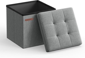 SONGMICS Storage Ottoman, Foldable Small Ottoman Foot Rest, 11.8 Inches Foot Stool, Cube Ottoman with Storage, Load up to 286 lb, for Living Room, Bedroom, Dorm, Light Gray