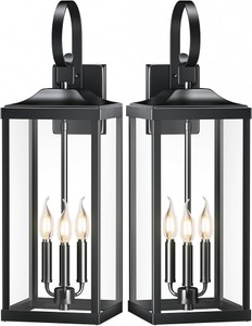 Packs 24 Extra Large Outside Wall Light Fixture 3-Light, Black Outdoor Porch Lantern Wall Mounted, Waterproof Modern Outside Wall Sconce Coach Lamp with Tempered Glass for House, E12 Retail $187
