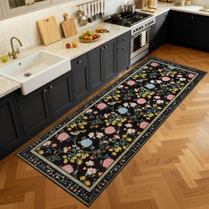 Botanical Floral Washable Non-Slip Area Rug 3x 8 Retail $176