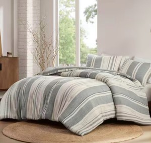 FullQueen - Mesa 3-Piece Grey Cotton FullQueen Comforter Set RETAIL $150.00