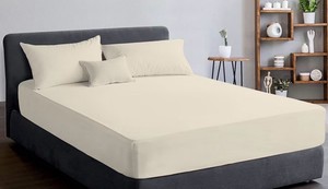 Queen - Color Sense 100% Cotton Cool & Crisp Percale Weave Fitted Sheet, Queen Sized Ivory, 1 piece, Fitted Sheet Only