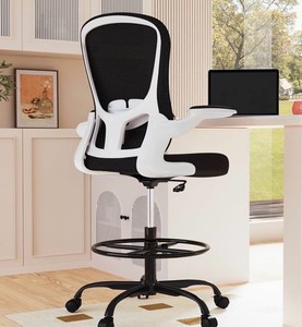 Drafting Chair, Tall Office Chair with Flip-up Armrests Executive Ergonomic Computer Standing Desk Chair, Office Drafting Chair with Lumbar Support and Adjustable Footrest Ring
