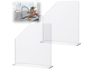 2 Pcs Acrylic Sink Splash Barrier, Clear Splatter Barrier, Freestanding Protective Panel with Cutaway, for Kitchen Hospital Labs Office, 23.6 L x 4.5 W x 18.5 H