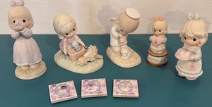 Five Precious Moments Figurines and Three Precious Moments Magnets