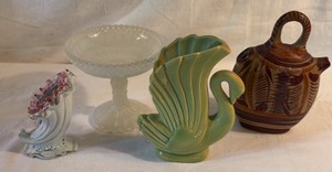 Pedestal Dish, Japan Bud Vase, Ceramic Swan Vase, Mexican Pottery