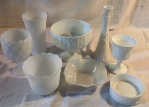 Eight Pieces of White Milk Glass