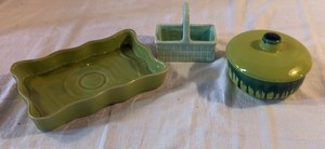 Vintage Green Planter, Basket, Covered Dish