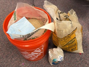 Bucket of sand, bag of gravel