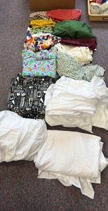 material scraps, buttons, ribbon and trim