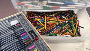 entire drawer of colored pencils