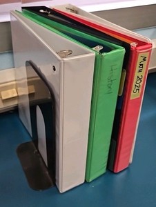 binders and bookshelf