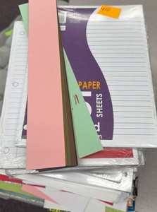 wide rule notebook paper, reinforce paper, college rule paper, printer paper, scrapbooking supplies