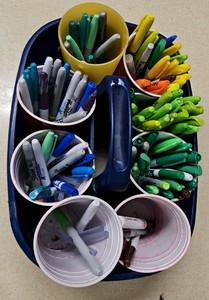 Bucket of Sharpie markers