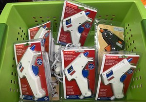 crate of glue guns, 6 brand new and 2 used