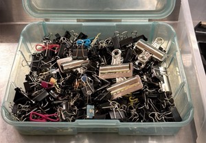 tote of various size binder clips