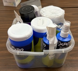 whiteboard spray, erasers and cleaner