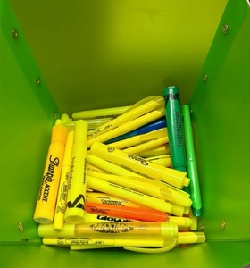 Bin of highlighters
