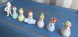 Lot of 8 Vintage Josef Originals Ceramic Christmas Pixie & Elf Bells
