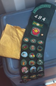 Vintage Girl Scout Sash (Troop 494) with Numerous Badges & Pins