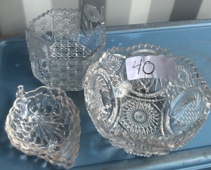 vintage large pineapple starburst bowl etched glass upright napkin, holder clear glass leaf dish