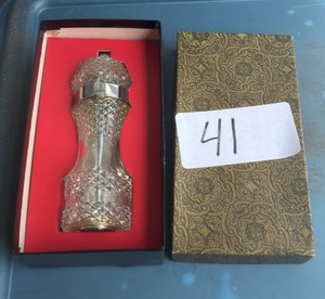 Vintage Cut Crystal & Silver Pepper Mill  Shaker in Gift Box