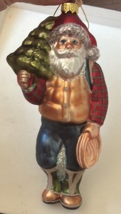 Vintage Blown Glass Outdoorsman Santa Claus Christmas Tree Ornament