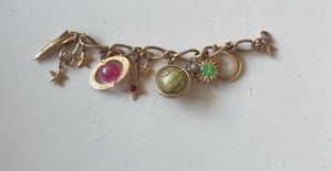 Collectible Vintage 1950s  60s Space Age Atomic Era Novelty Charm Bracelet - Rocket & Planets