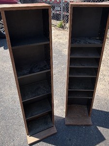 Pair Vintage Sauder Woodworking Adjustable CDDVD Media Storage Towers Oak Finish Made in USA