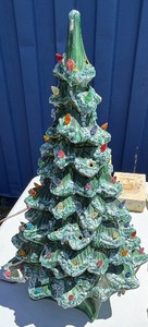 Vintage Christmas tree with lights and music box