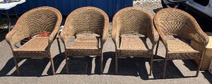 Set of Four Vintage Wicker Barrel Patio Chairs